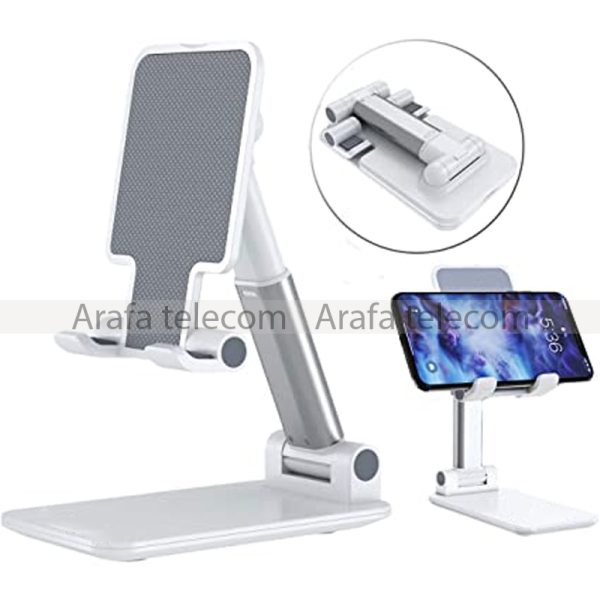 Cell Phone Stand, Mobile phone stand Foldable Portable Desktop Stand Adjustable Height and Angle Phone Holder for Desk Sturdy Aluminum Metal Stand Compatible with Smartphone (White)